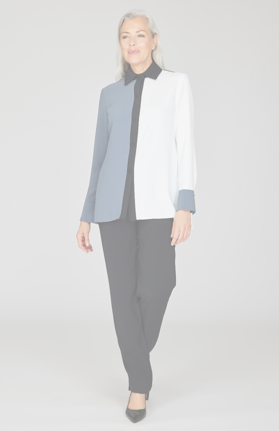 Lustrous Crepe Color Block Back Overlap Shirt - Lunar