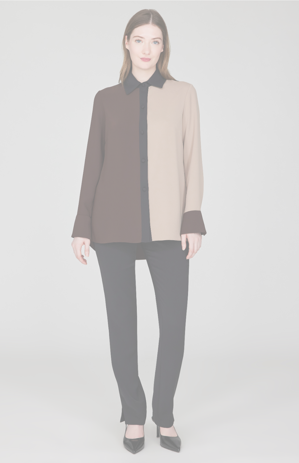 Lustrous Crepe Color Block Back Overlap Shirt - Macchiato