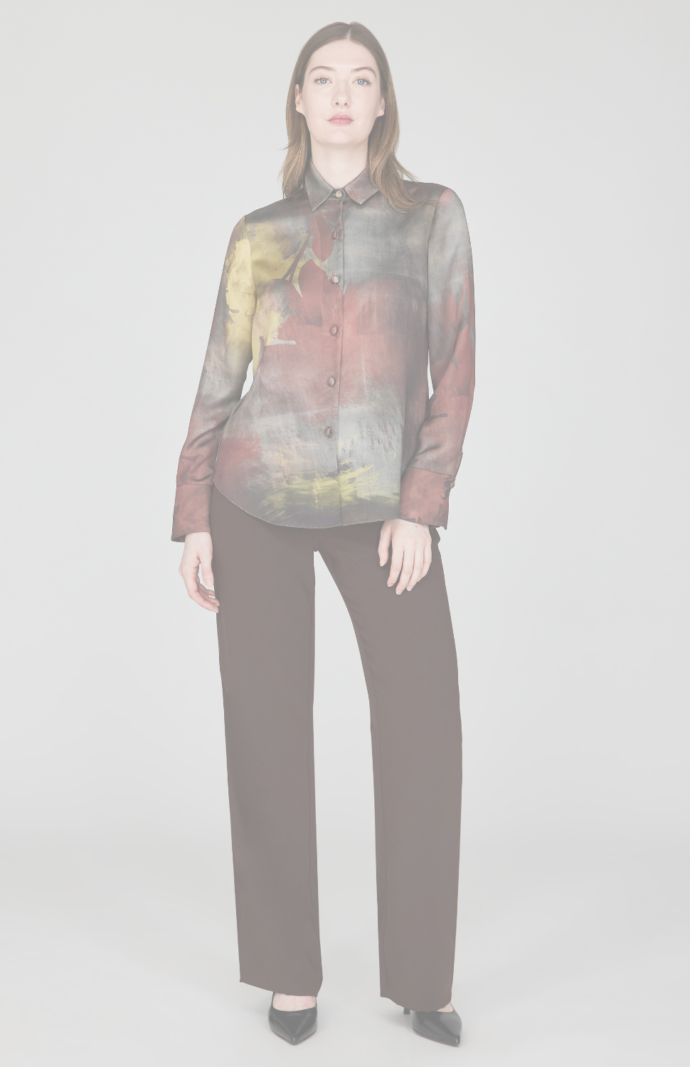 Painterly Color Wash Print Tailored Button Down Shirt