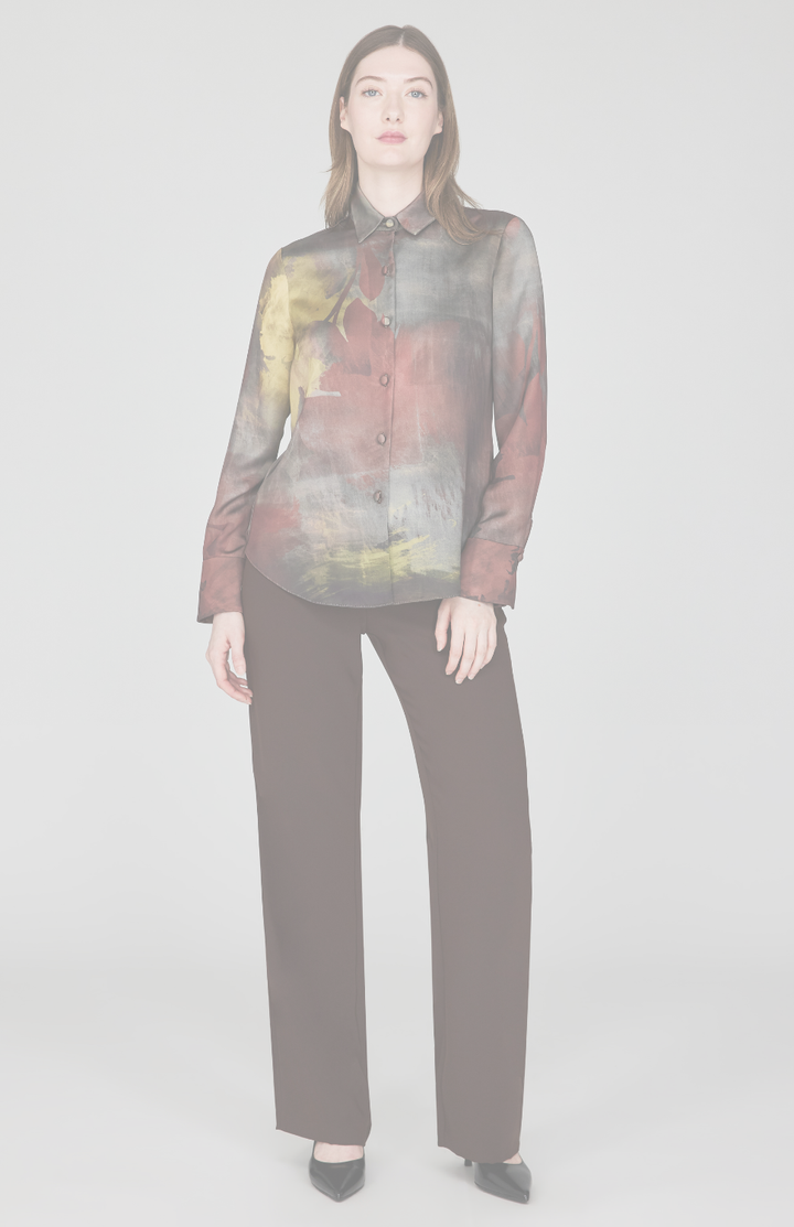 Painterly Color Wash Print Tailored Button Down Shirt