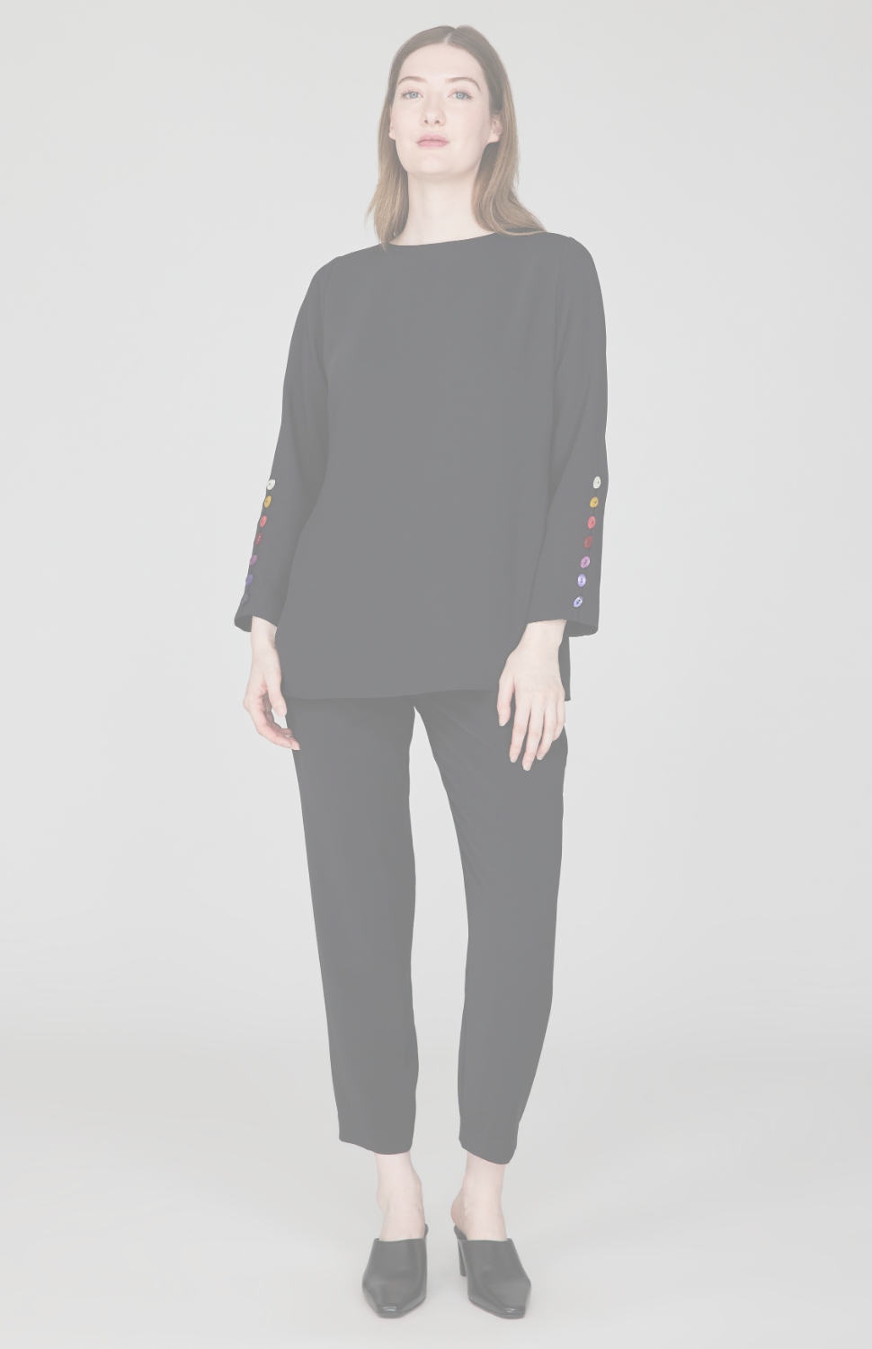 Lustrous Crepe 3/4 Sleeve Blouse w/ Ombré Button Detail