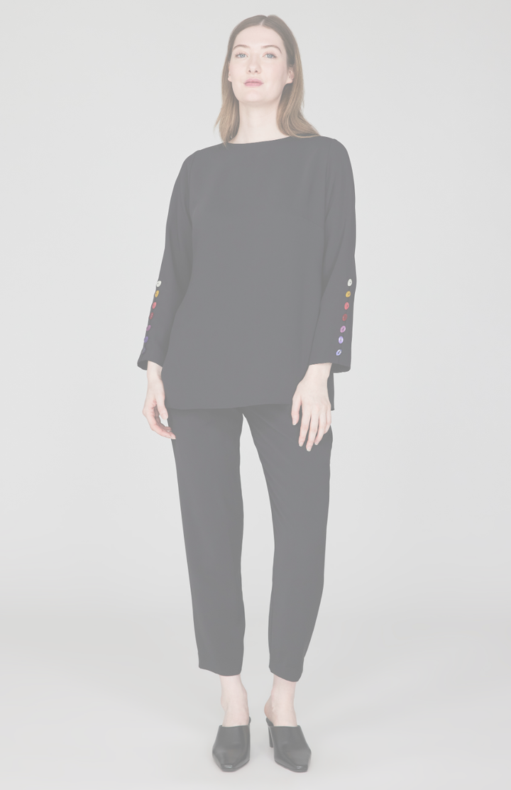 Lustrous Crepe 3/4 Sleeve Blouse w/ Ombré Button Detail