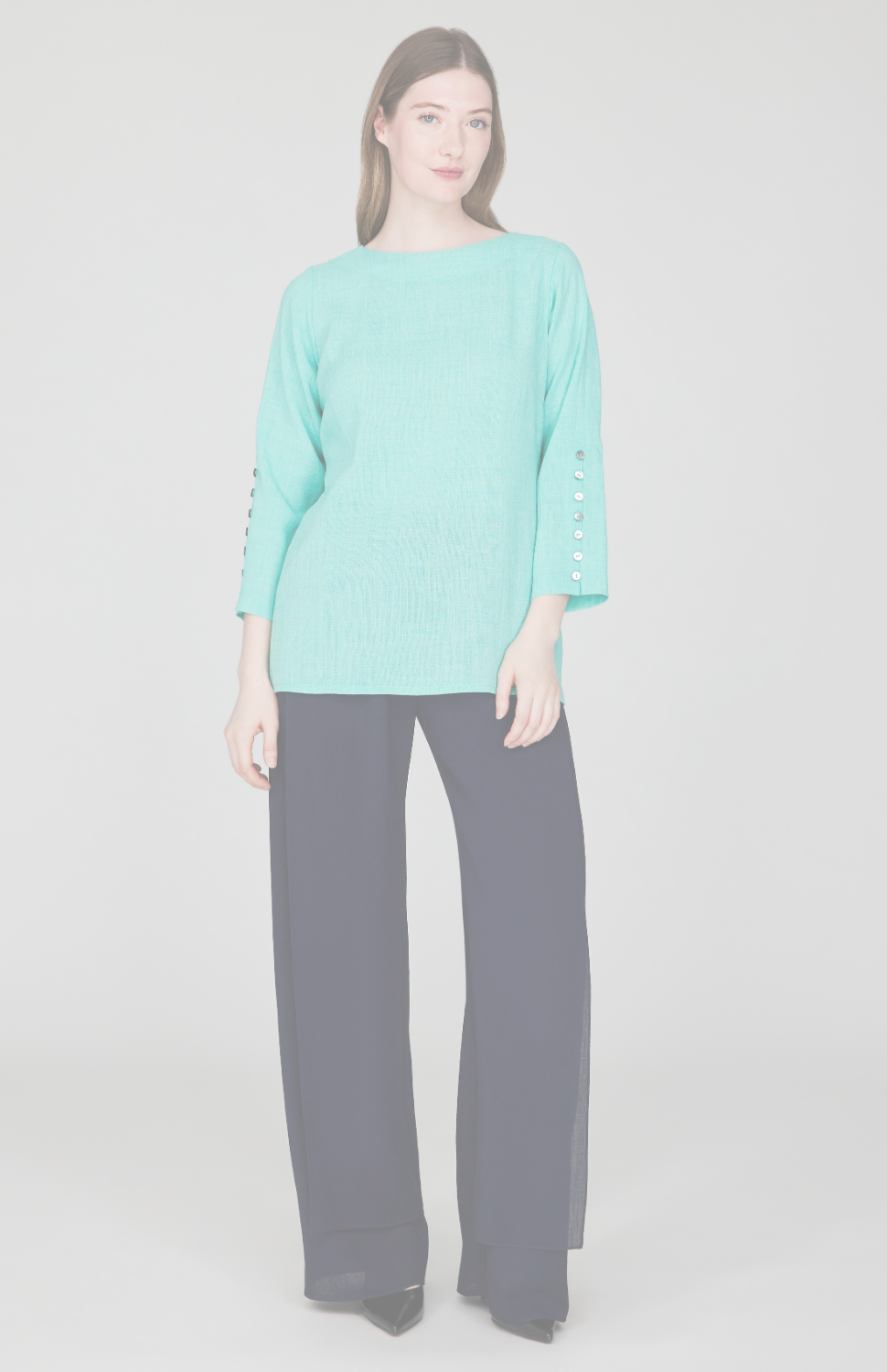 Microlinen 3/4 Sleeve Blouse w/ Button Detail
