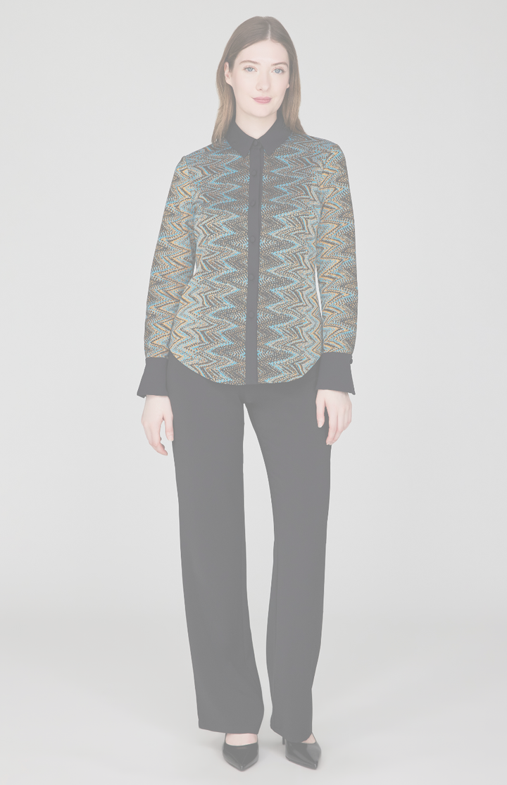 Metallic Magnolia Jacquard Open Front High Neck Shirt Jacket