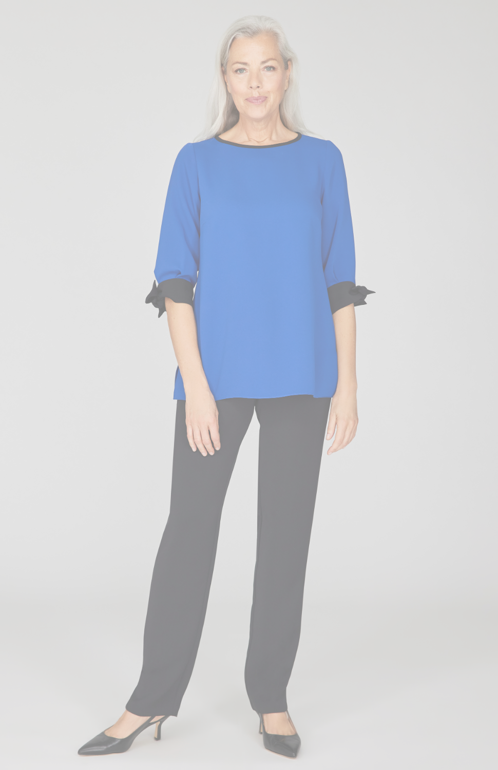 Lustrous Crepe 3/4 Sleeve Blouse with Tie Cuff