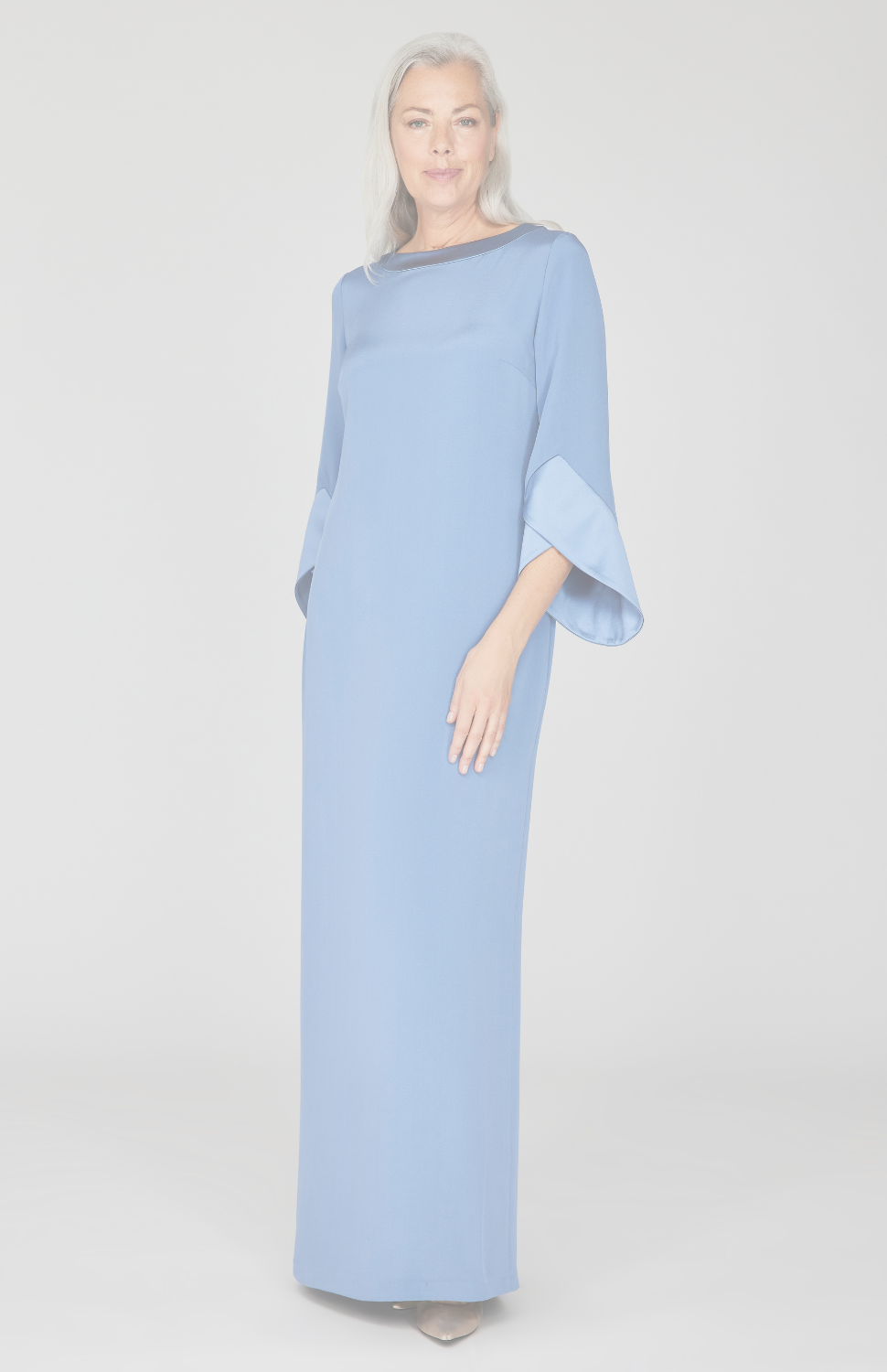 Silk Gown w/ Tonal Satin Cuff Detail