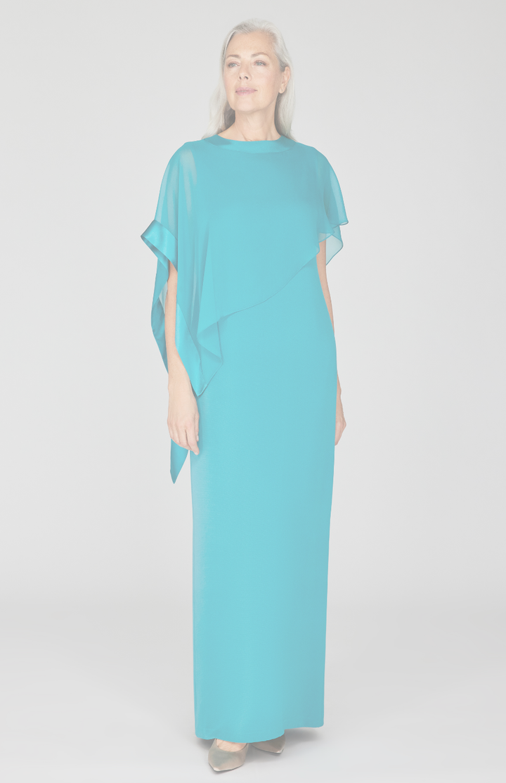Silk Gown w/Chiffon Side Drape &amp; Satin Trim