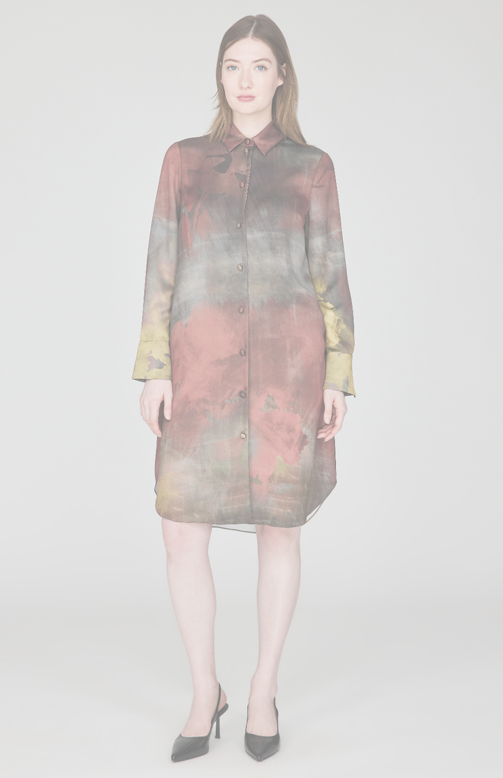 Painterly Color Wash Print Tailored Shirt Dress
