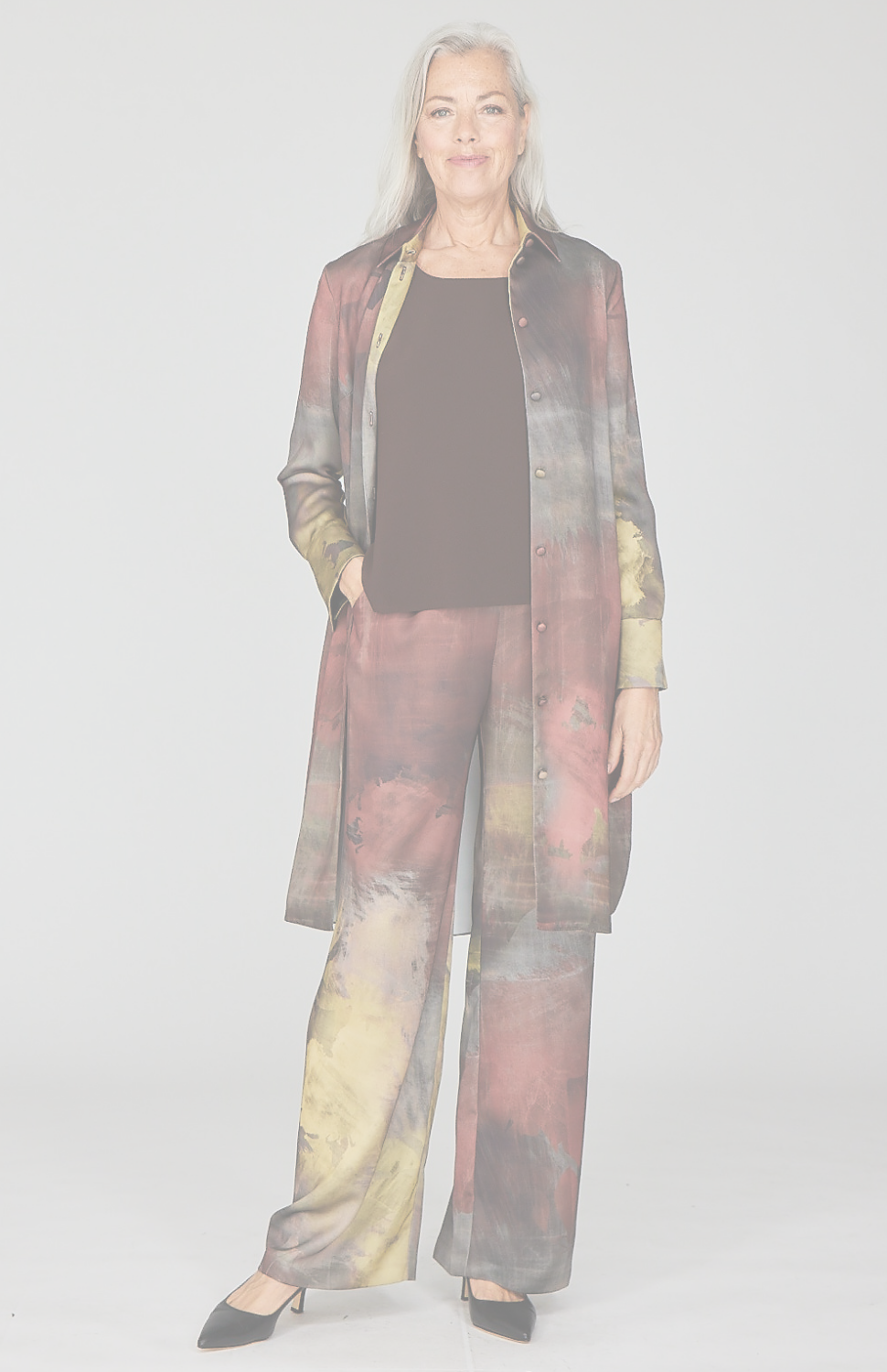 Painterly Color Wash Print Tailored Shirt Dress