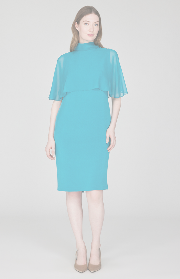 Silk Dress w/ Chiffon High Neck Capelet