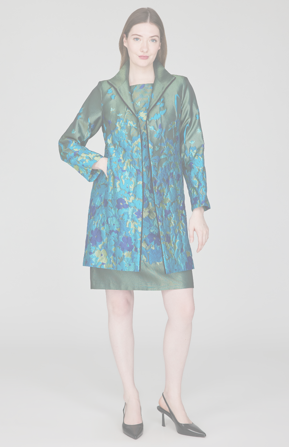 Botanical Garden Jacquard Long Jacket w/ Stand Collar