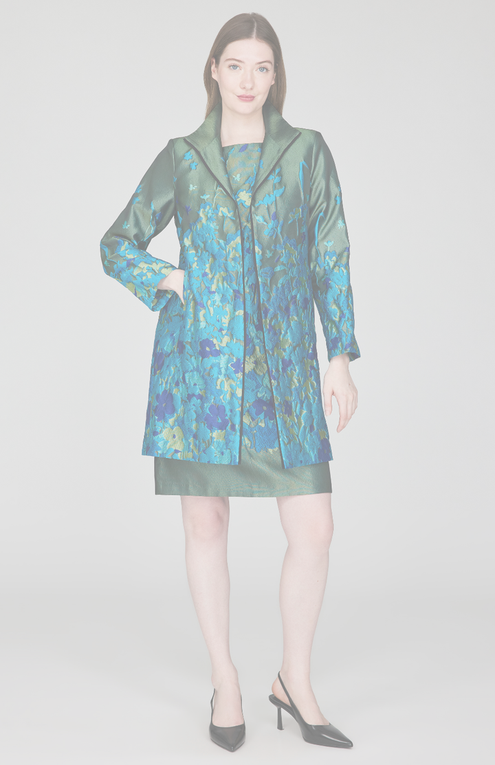 Botanical Garden Jacquard Long Jacket w/ Stand Collar