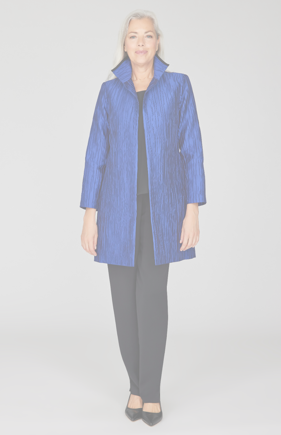 Textured Stripe Jacquard Long Jacket w/ Stand Collar