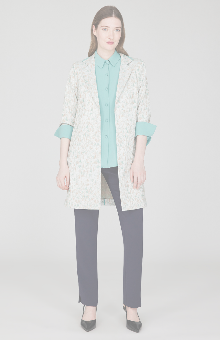 Expressionist Stretch Jacquard Long Blazer w/ Contrast Bias