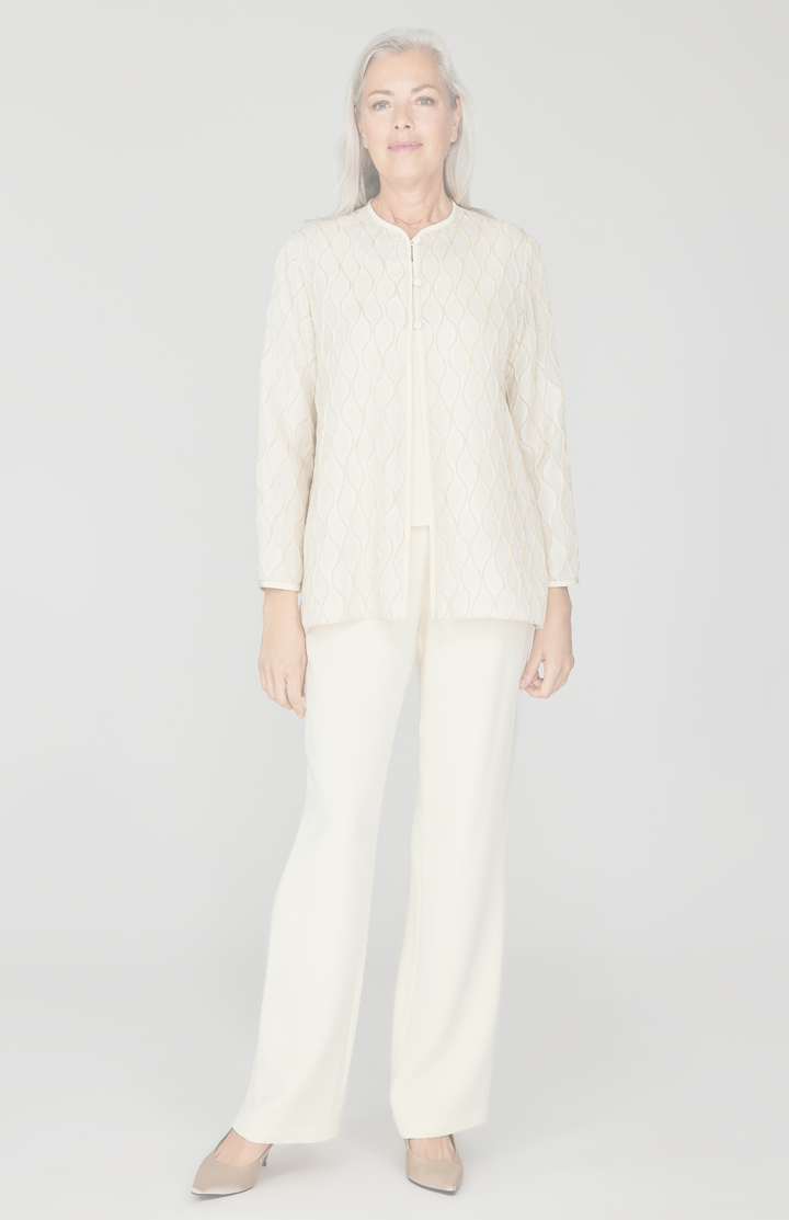 Monochrome Wave Jacquard Long Sleeve Jacket w/ Bias