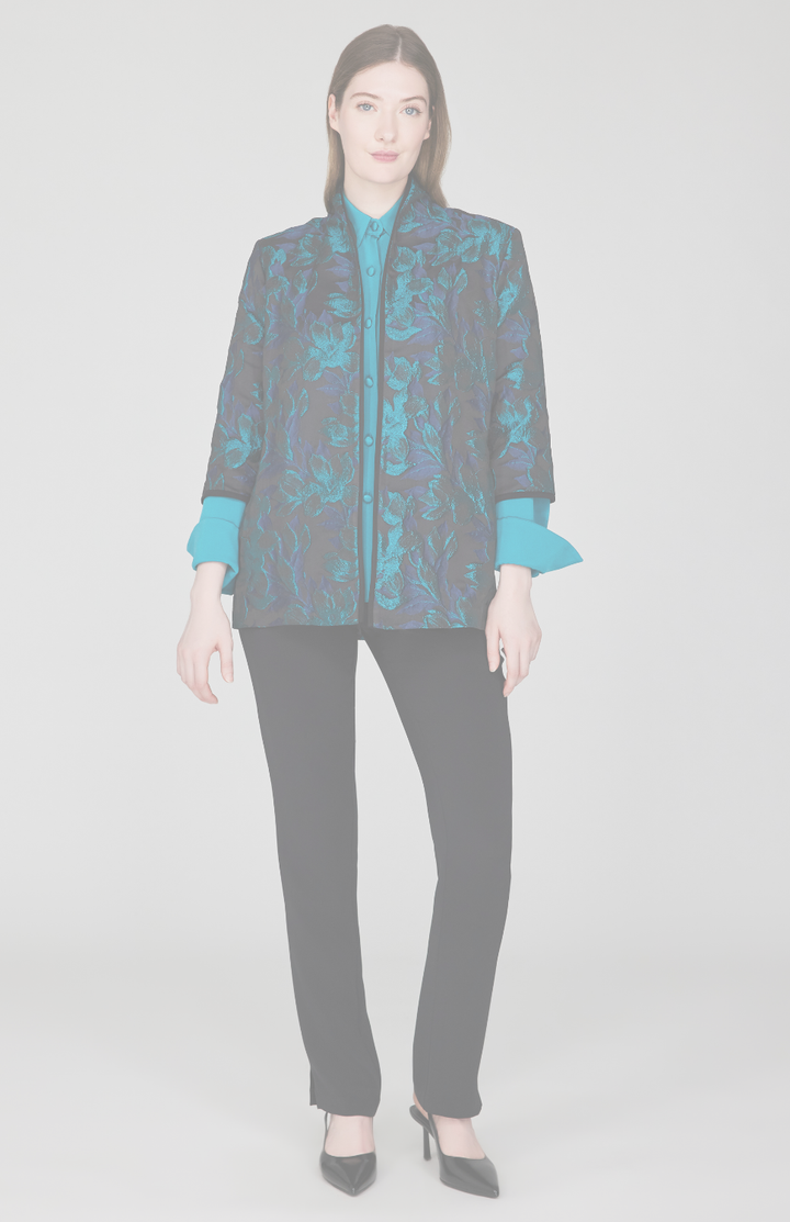Metallic Magnolia Jacquard High Neck Jacket w/ Bias