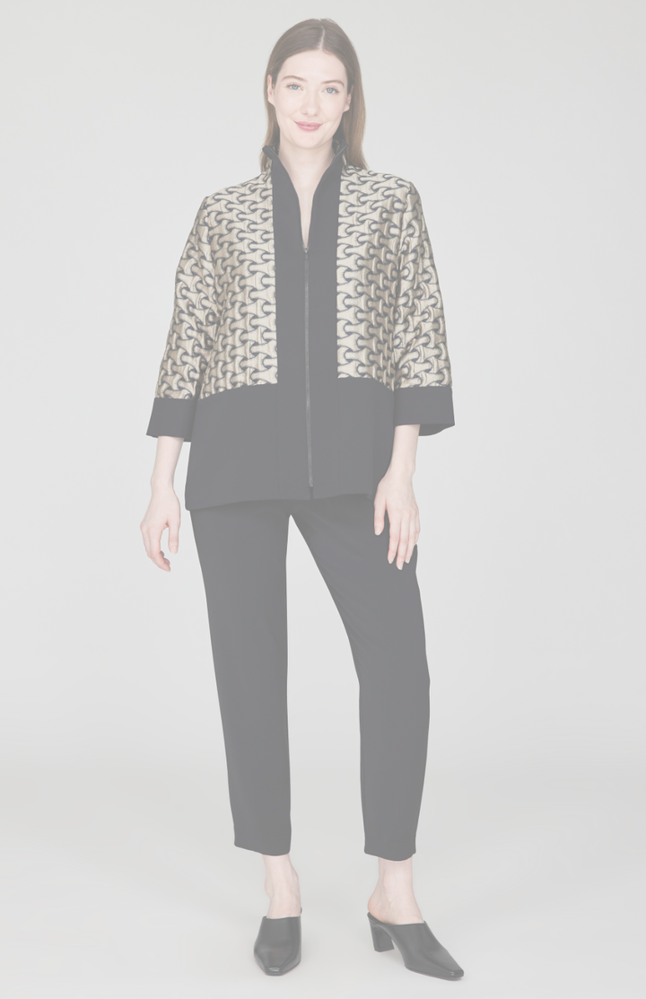Textured Interlock Jacquard High Neck Zip Jacket