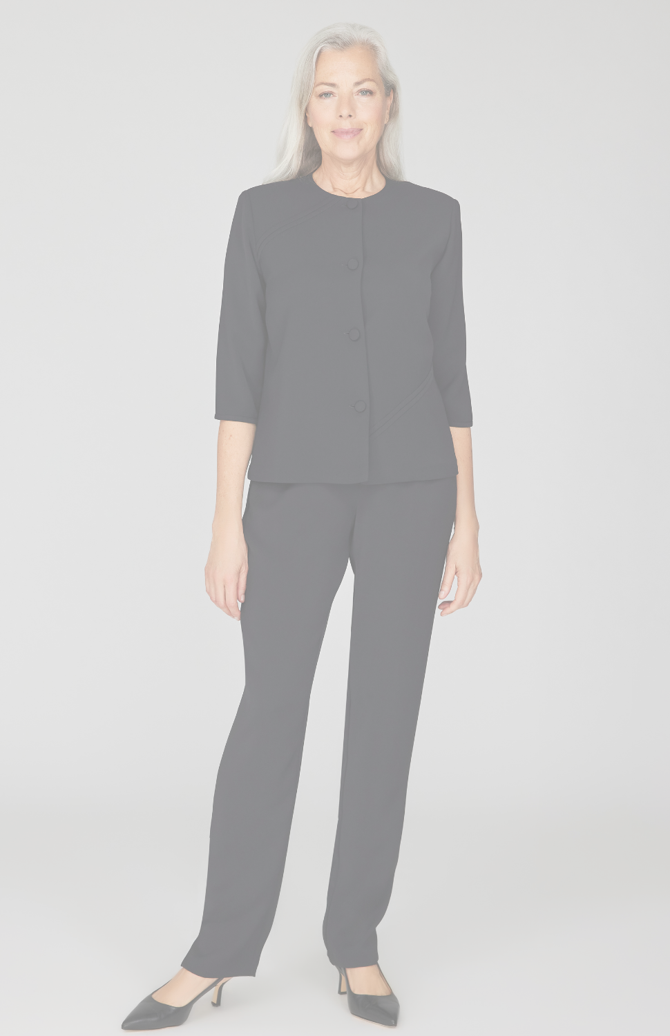 Lustrous Crepe Collarless Boxy Jacket w/ Asymmetric Bias Detail