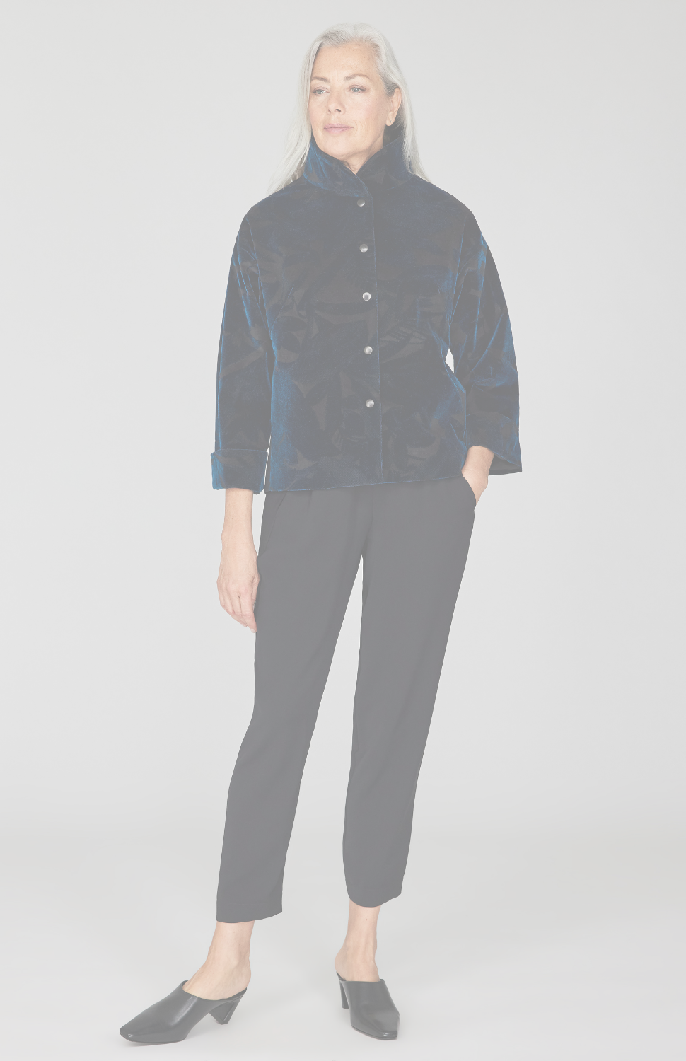 Floral Stretch Cotton Velvet High Neck Jacket w/ Snaps