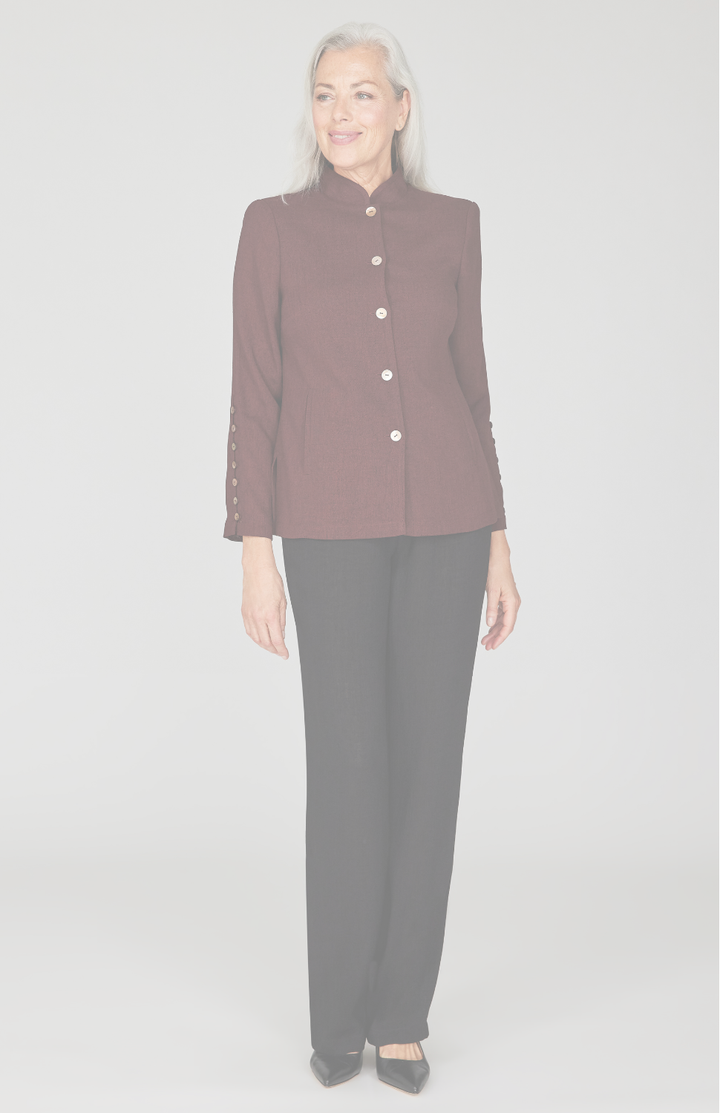 Microlinen Mandarin Collar Jacket w/ Button Detail