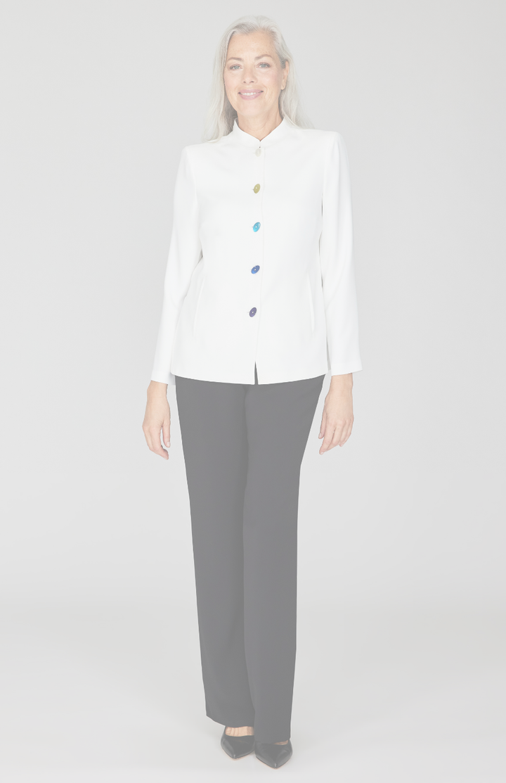 Lustrous Crepe Mandarin Collar Jacket w/ Ombré Button Detail