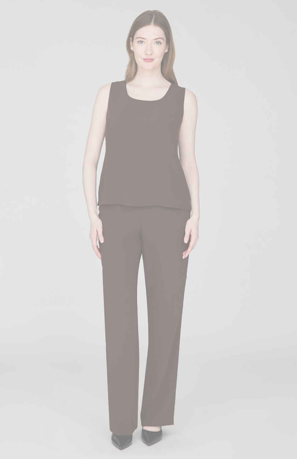 Lustrous Crepe Essential Straight Leg Pant w/Flat Front &amp; Back Elastic