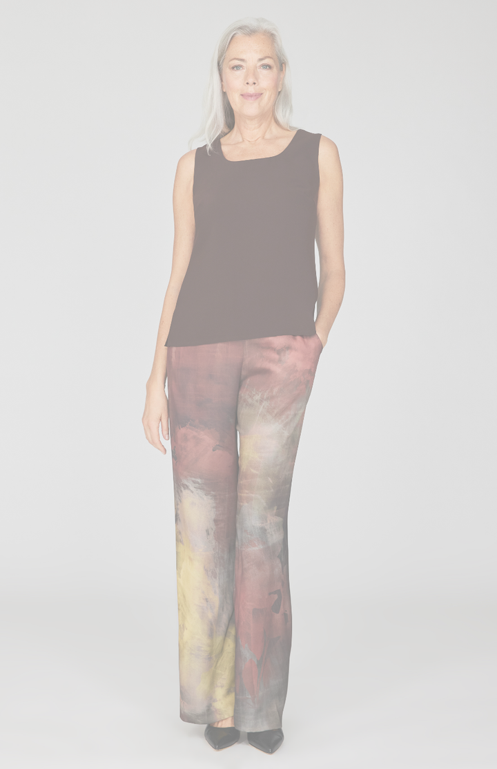 Painterly Color Wash Print Wide Leg Pant w/ Back Elastic