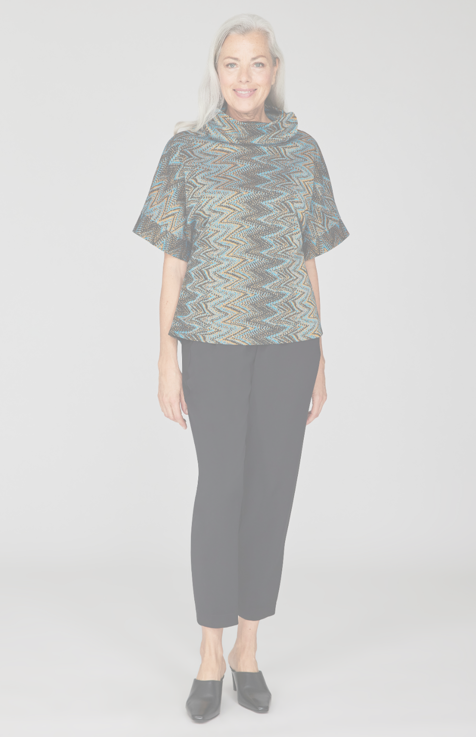 Metallic Chevron Knit Cowl Neck Tunic