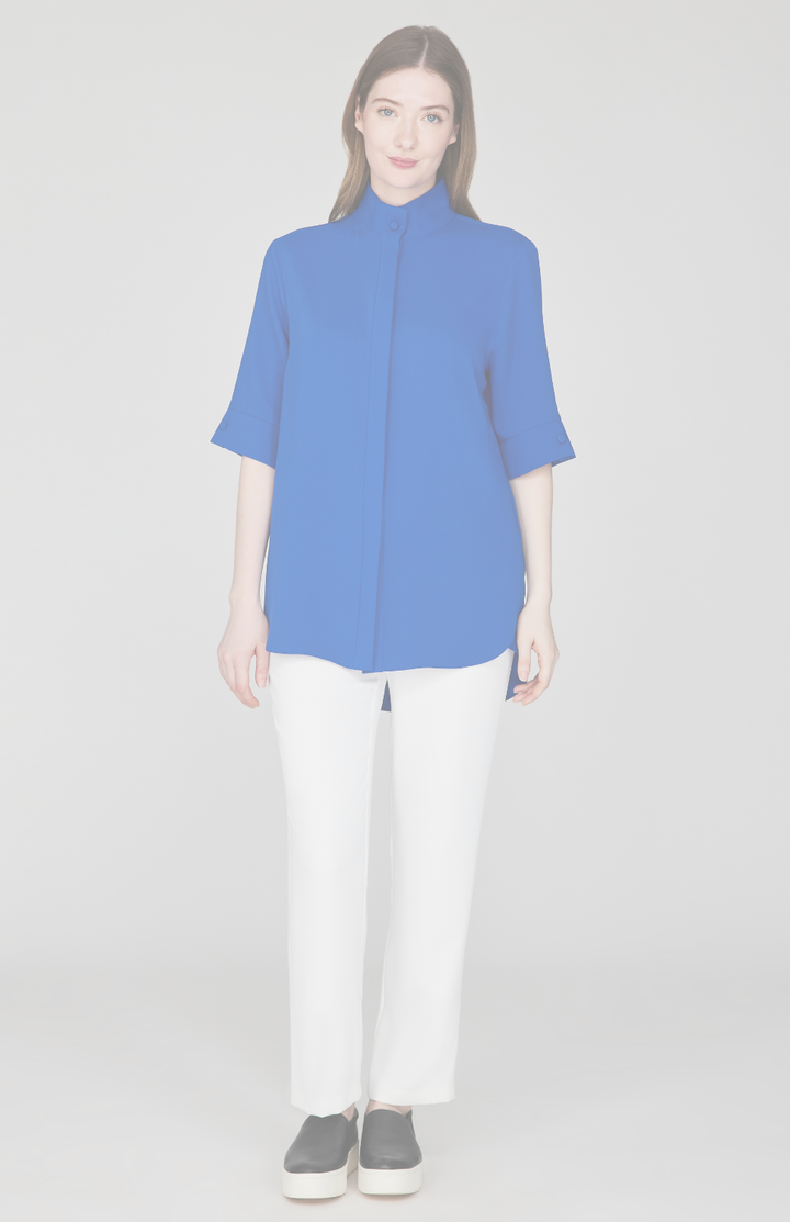Lustrous Crepe Mandarin Collar Button Down Tunic