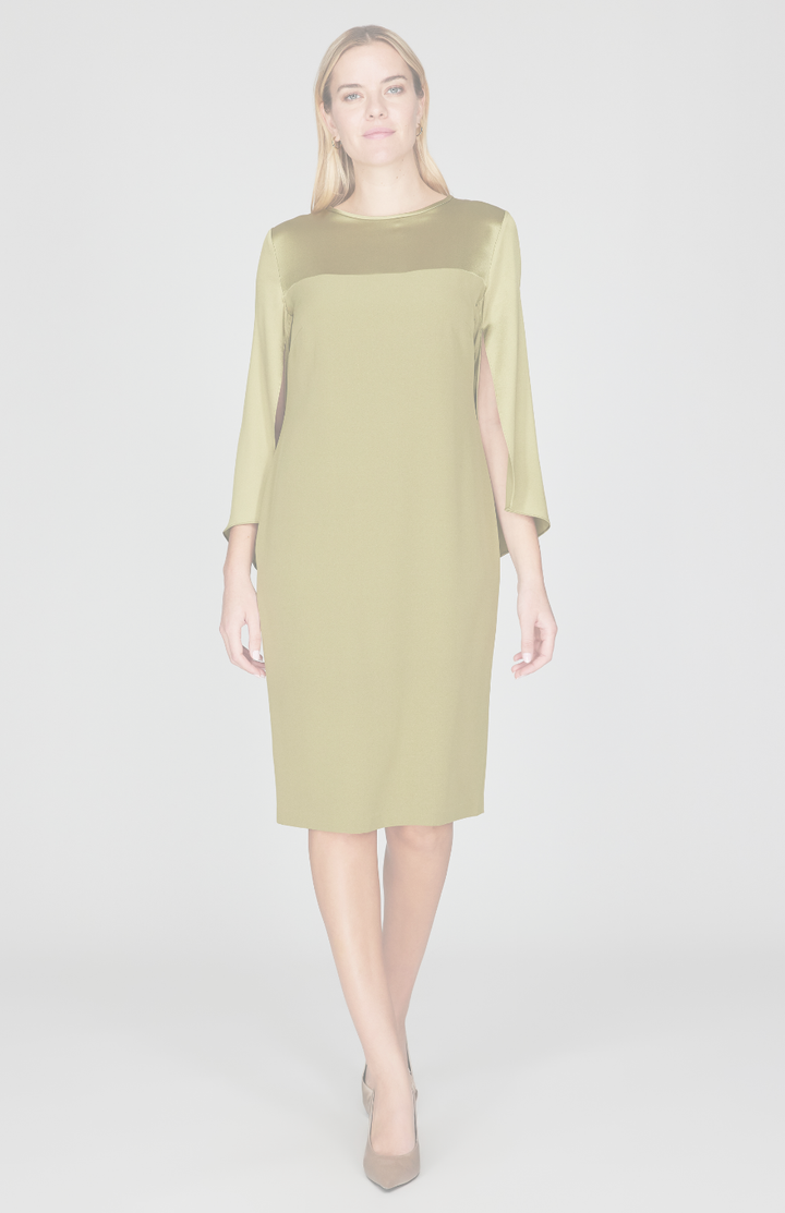 Long Sleeve Silk Dress w/ Satin Contrast