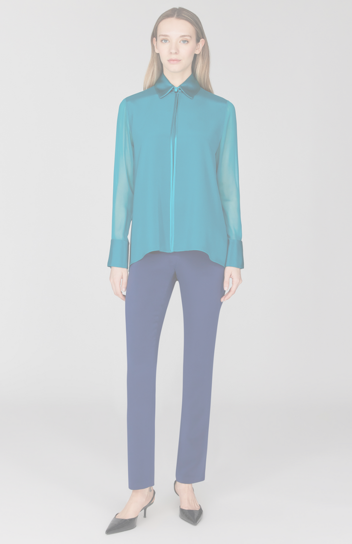 Silk Collared Jacket w/ Chiffon Sleeves