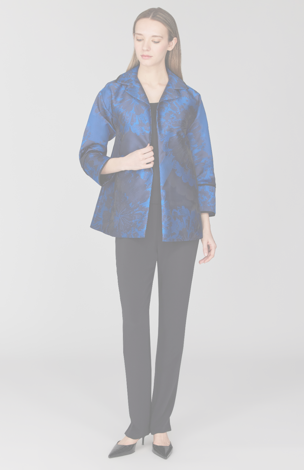 Sheer Tonal Floral Organza Open A-Line Jacket