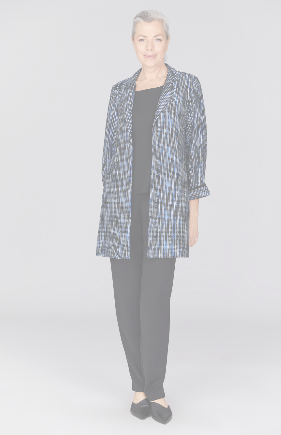 Lurex Knit Tweed Long Blazer w/ Contrast Trim