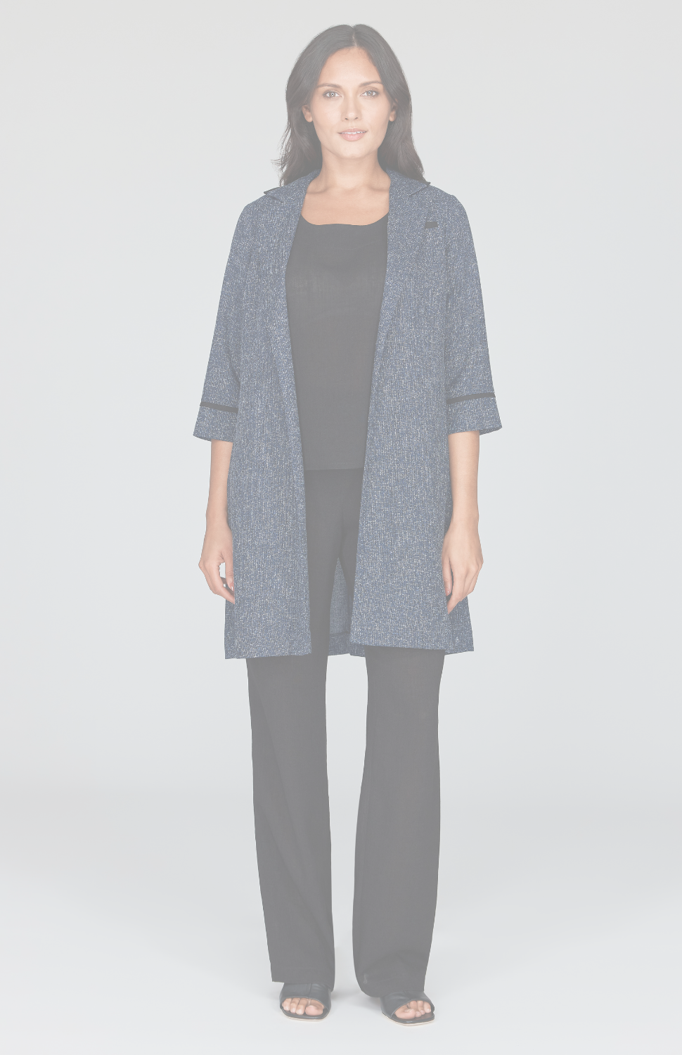 Tweed Microlinen Long Blazer w/ Contrast Bias