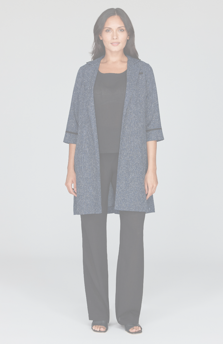 Tweed Microlinen Long Blazer w/ Contrast Bias