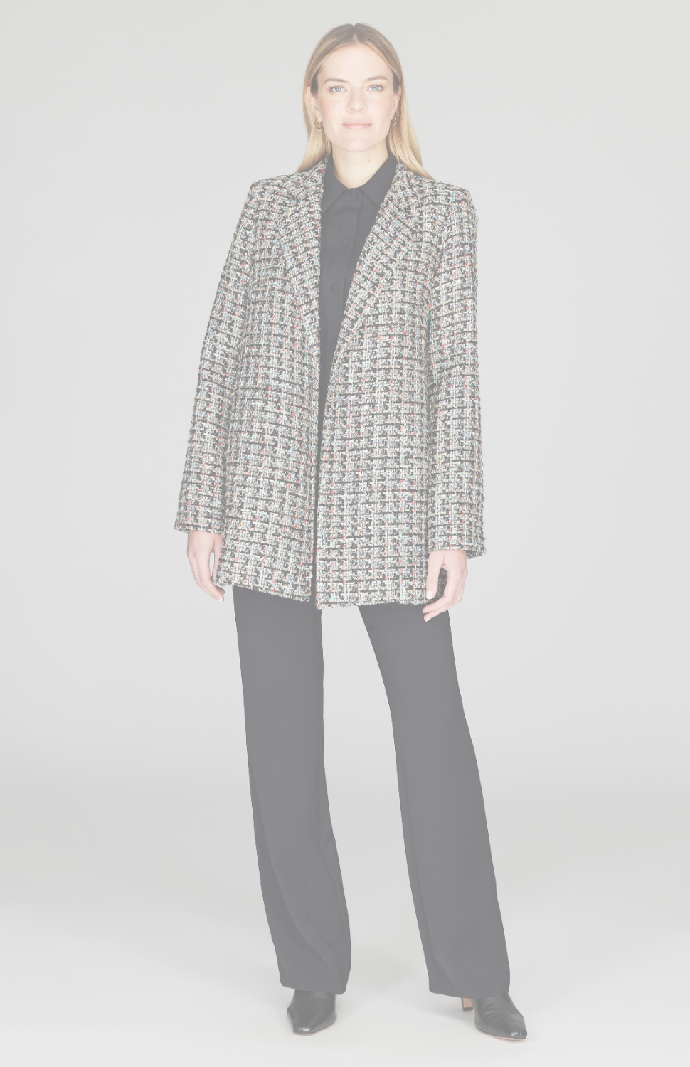 Metallic Confetti Tweed Long Notch Collar Coat