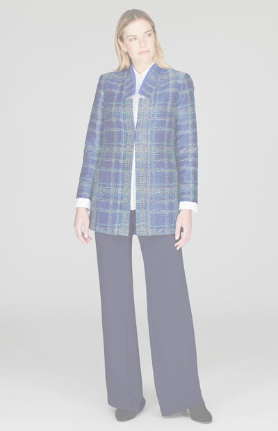 Plaid Jacquard Long Jacket w/ Split Collar