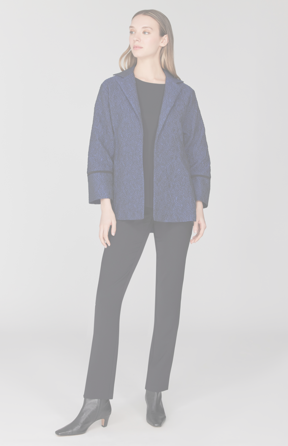 Etched Textural Jacquard Open A-Line Jacket