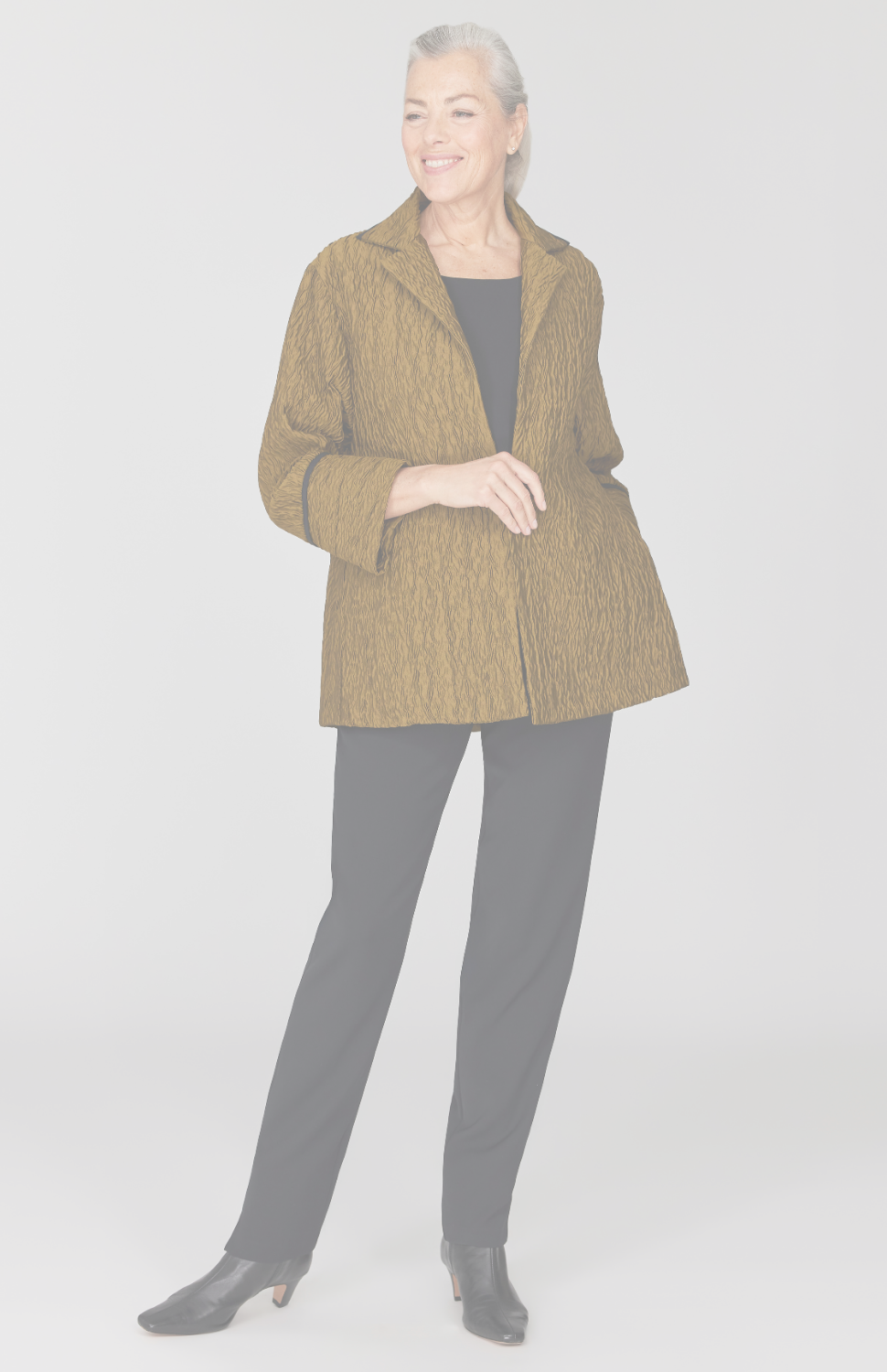 Crinkle Jacquard Open A-Line Jacket