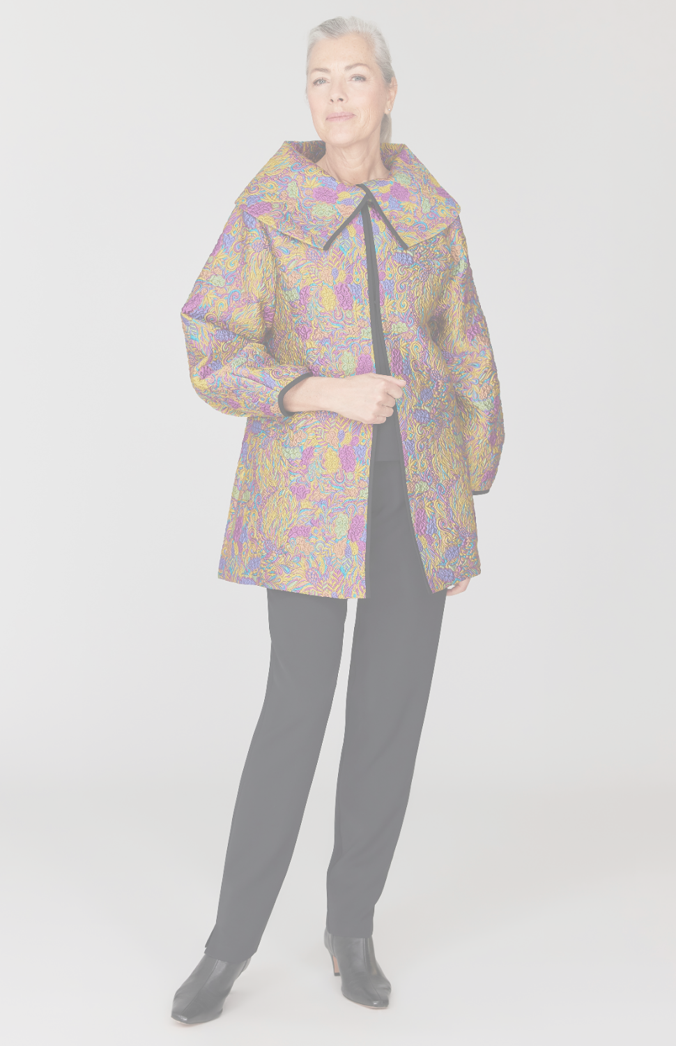 Ornate Flora Jacquard Long Oversized Collar Jacket