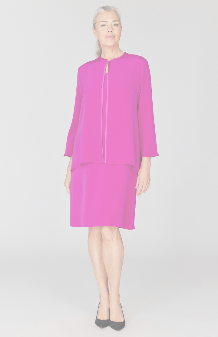 Silk Long Sleeve Jacket w/Satin Bias Detail