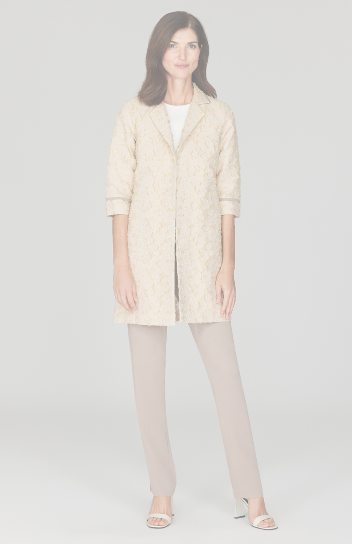 Eyelash Cotton Long Blazer w/ Bias Trim