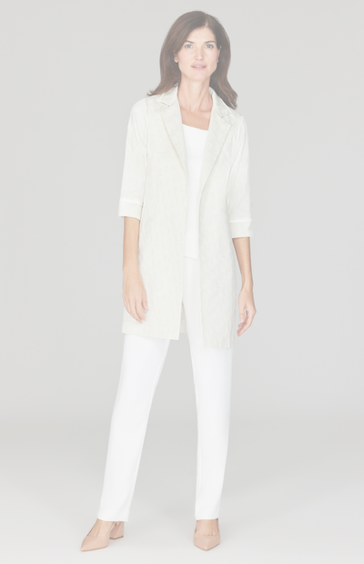 Basketweave Jacquard Long Blazer w/ Bias Trim