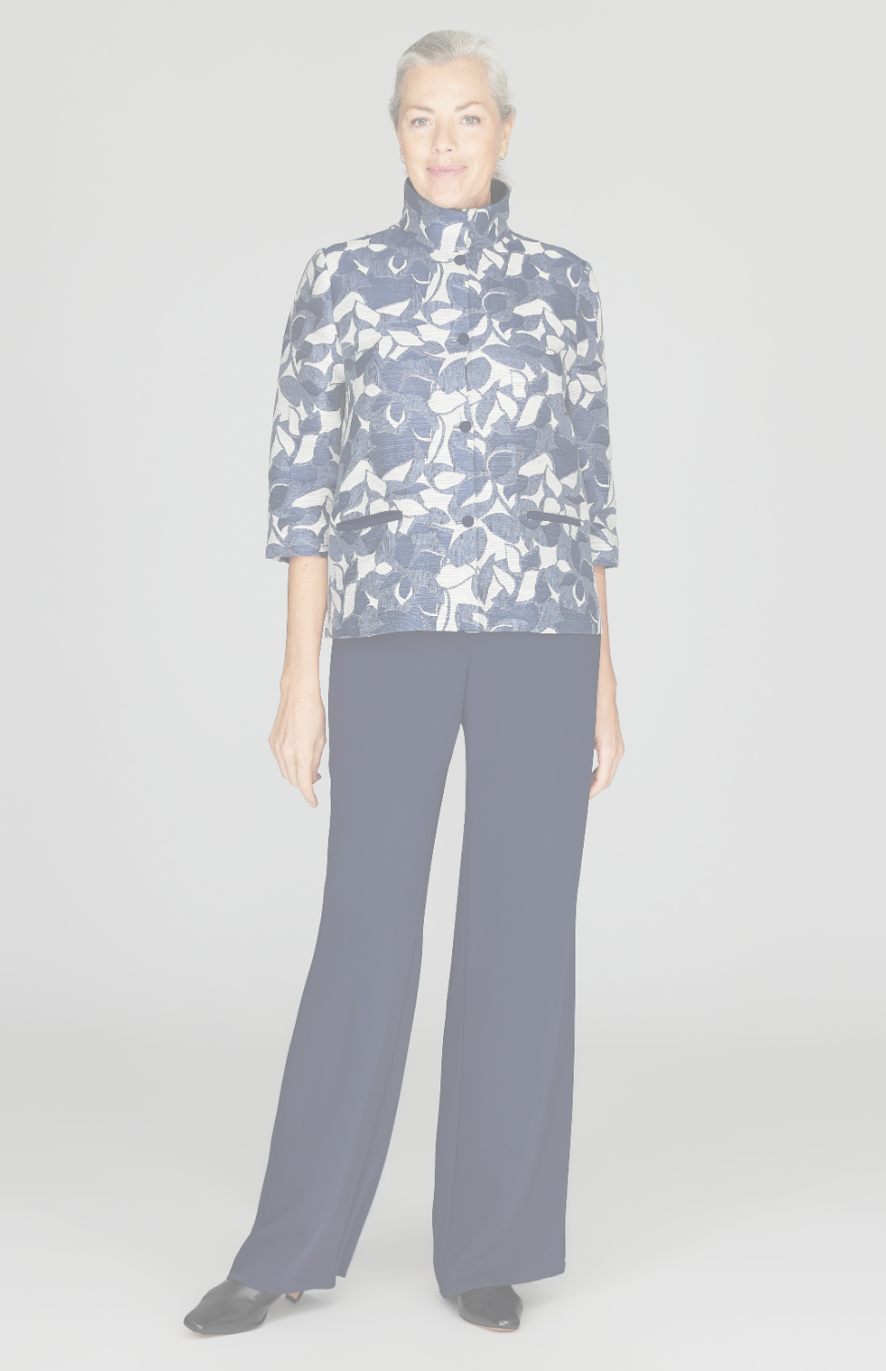 Tonal Floral Jacquard Short Button Front Jacket