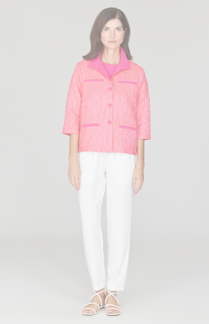 Abstract Botanic Stretch Jacquard Short Boxy Jacket w/ Pocket Detail