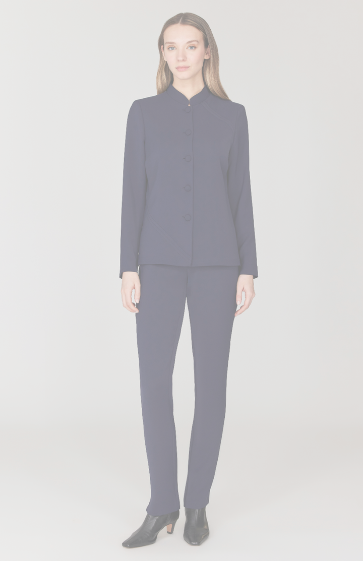 Lustrous Crepe Mandarin Collar Jacket w/ Asymmetric Bias Detail