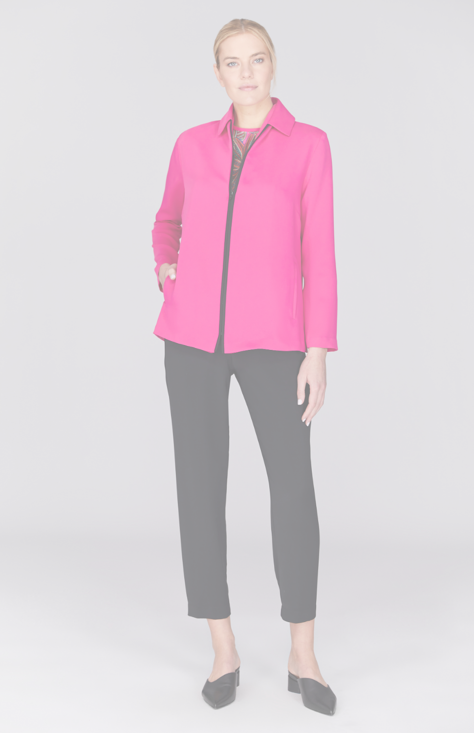 Lustrous Crepe Zip Front Jacket w/ Collar