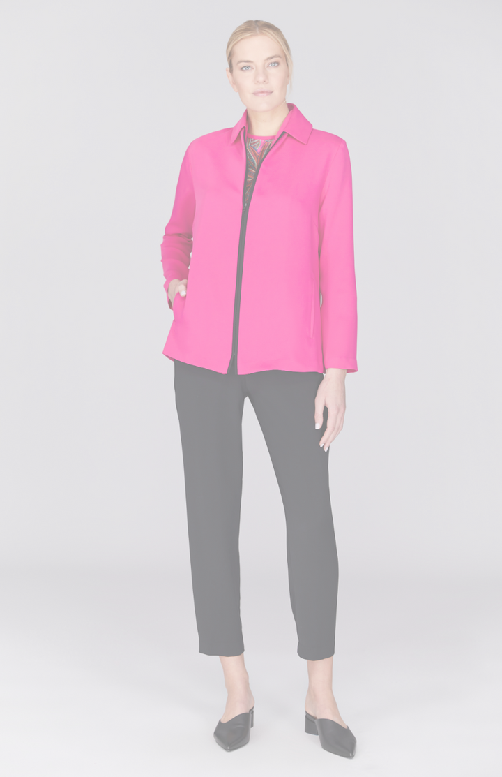 Lustrous Crepe Zip Front Jacket w/ Collar