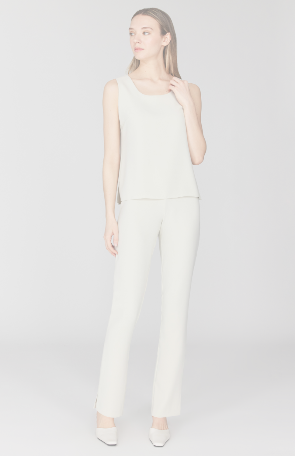 Lustrous Crepe Essential Narrow Leg Pant w/Flat Front, Back Elastic, & Slimmest Fit