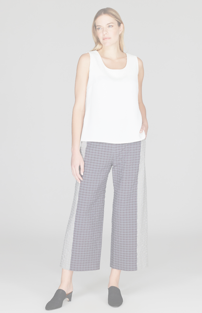 Crinkle Shirting Straight Pants w/ Contrast Panel